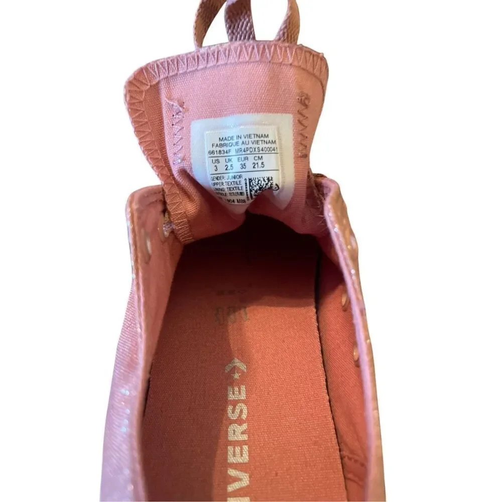 Converse Juniors Pink With Sparkles Chuck Taylor All-Star OX Sneaker Shoe Size 3